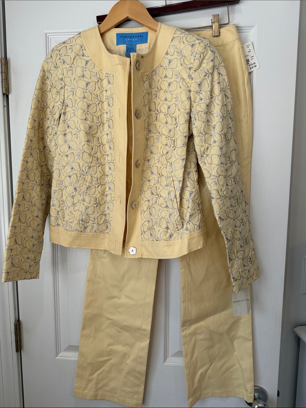 Doncaster Pale Yellow Embroidered Jacket and Matching Pants Set